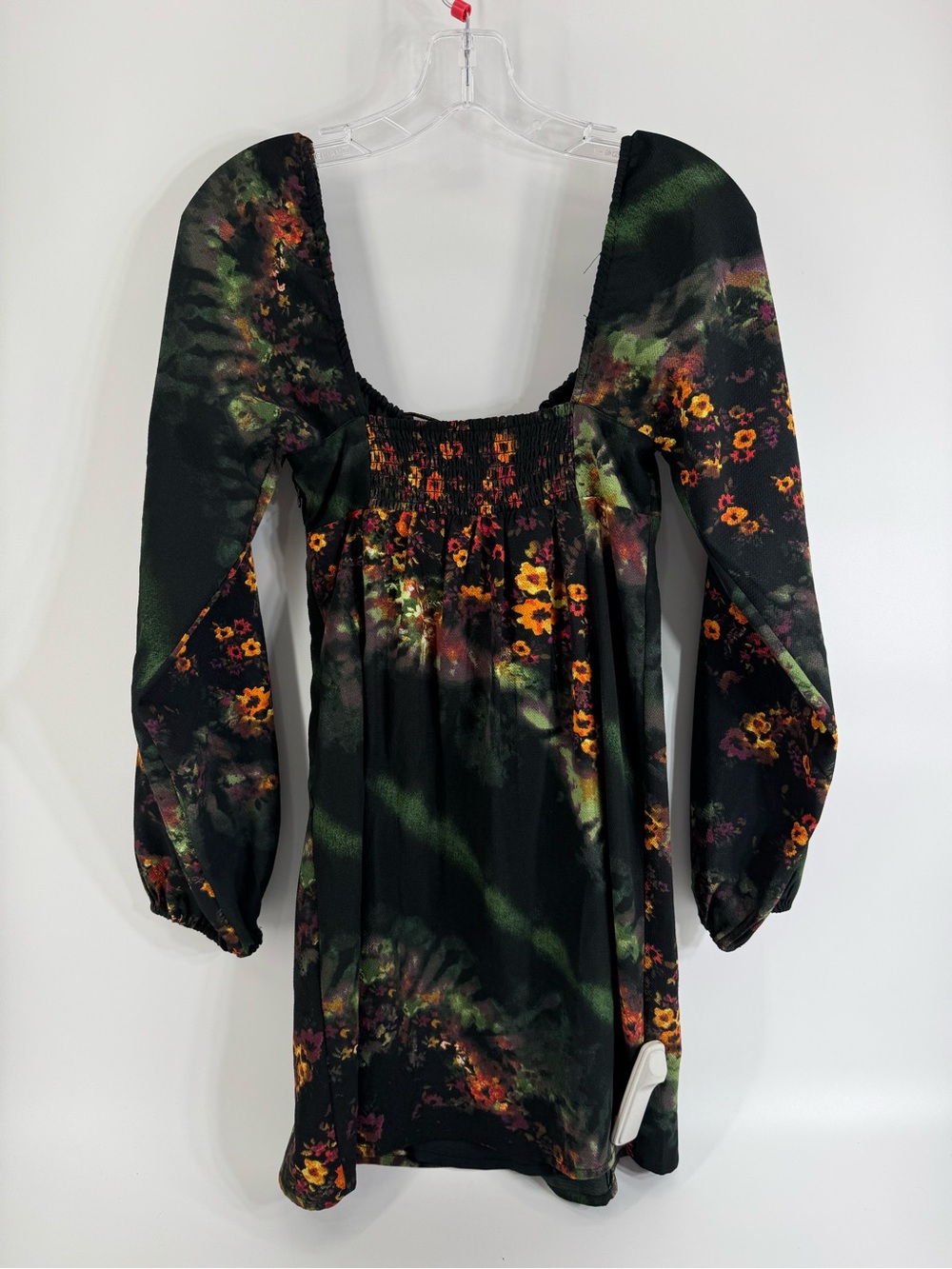 ⚙️ 3For$30 ⚙️ Floral Long-Sleeve Square Neck Mini Dress - Black/Green - Picture 2 of 6